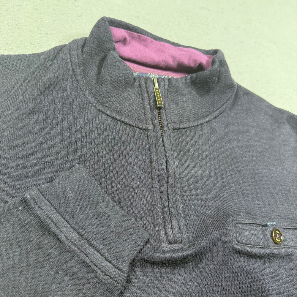 Ted Baker London Mens Navy Charcoal Quarter Zip Wool Blend Pullover Sweater 4